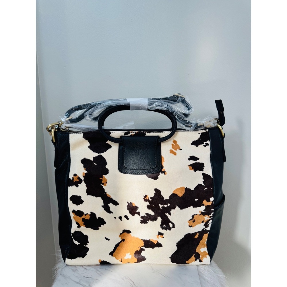Hobo Sheila‎ Large Cow Print Hair-On Leather Satchel Crossbody, Brown/Black NWT
